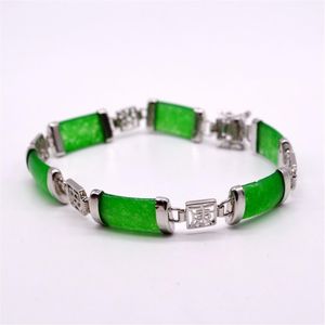 Natuurlijke groene armband Groene stenen Chinees karakter Armband in sterling zilver Zilveren damesarmband267O