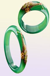 Bracelets verts naturels à dessin coloré de paon et de bracelets de fleurs cadeau pour femmes jades bijoux6234131