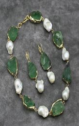 Natuurlijke groene fluoriet ruwe ruwe echte witte Keshi parelketting oorbellen sets handgemaakt voor Lady Gifts1120405
