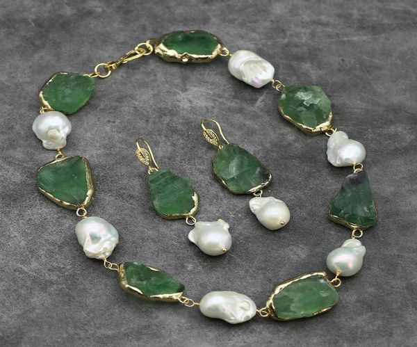 Fluorite verte naturel Rouais Rouais cru blanc Keshi Perle Collier ENSEMBLES ENSEMBLES MAINS FAUX POUR LA GADES1523522