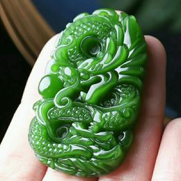 Collier pendentif Dragon en Jade Hetian vert naturel sculpté, bijoux en jadéite chinoise, breloque, amulette Reiki, cadeaux