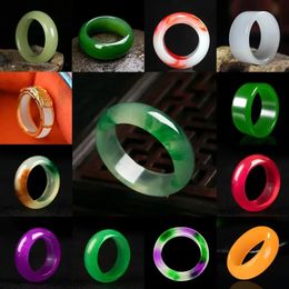 Natuurlijke Groene Tian Jade Ring Chinese Jasper Amulet Mode Charme Sieraden Hand Gesneden Ambachten Geschenken voor Vrouwen Mannen 240106