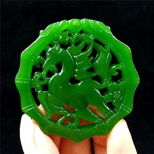 Collier de jade vert naturel corde pendente chanceuse amulette gemme pierre de pierre fine statue collection pendentif ornements d'été Stone 2365