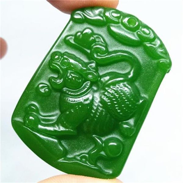 Collier pendentif en jade vert naturel, amulette du zodiaque chinois, pendentif porte-bonheur, Collection d'ornements d'été, pierre naturelle, main Engra3169