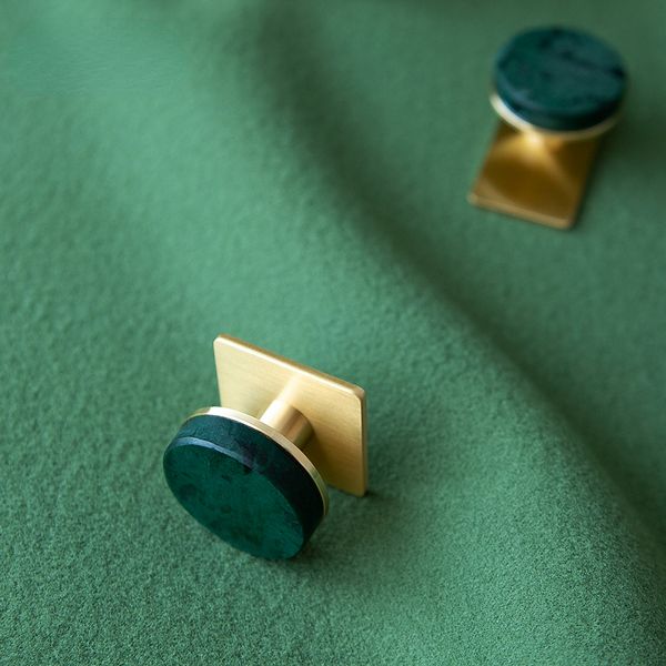Bouton de meubles en marbre vert / en laiton massif avec plaque armoire armoire à chaussures de chaussure de chaussures d'armoire de tiroir en or