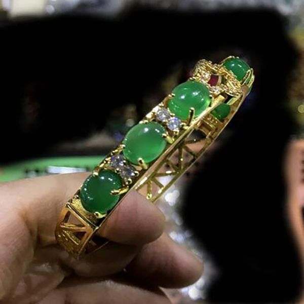 Bracelet de bracelet en fermoir rose vert naturel AAA Fine Noble