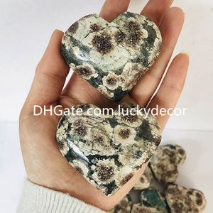 Natural verde Sakura corazón palma piedra decoración raíz chakra curación espiritual flor de cerezo rojo flor ágata cristal cuarzo fuegos artificiales piedras preciosas talladas corazones hinchados