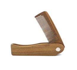 Pobie de pliage en bois de sandale vert naturel pour hommes pour hommes soins à la barbe antistatique peigne en bois outils de soins de soins brosses à cheveux 9899367