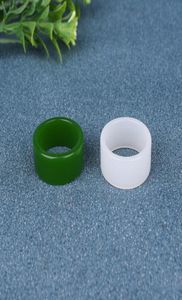 Natuurlijke Groene Witte Tian Jade 710 Maat Platte Ring Chinese Jadeïet Amulet Mode Charme Sieraden Handgesneden Geschenken Vrouwen Mannen7418872