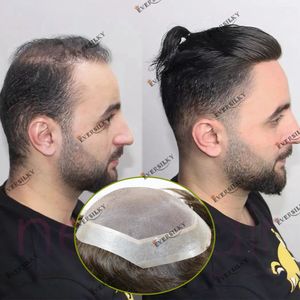 Ligne de Cheveux Naturelle 6 pouces Mono Lace PU Environ 100% Cheveux humains Homme Toupet Noir Marron Droit Soyeux Densité Moyenne Prothèse