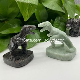 Pierre précieuse sculptée à la main naturelle Crâne de dinosaure Décoration de bureau à domicile Pierre d'énergie Lushan Jasper Larvikite UV Réactif Yooperlite Quartz Crystal Tyrannosaurus Sculpture