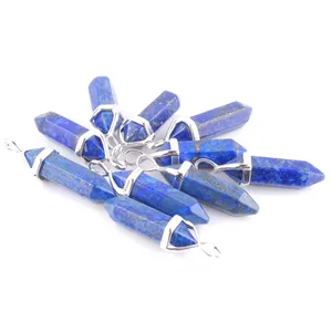 Natuurlijke genezing zeshoekige kolom Chakra edelstenen hanger Bead lapis lazuli steen voor ketting diy 10 stcs n3037