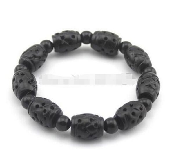 Natural Health Care Black Bian Stone Needle Bianchi Black Stone pulsera elástica al por mayor para mujer y hombre yoga