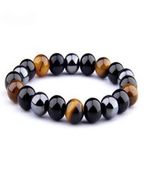 Hématite naturelle Black Obsidian Tiger Eye Stone Triple Protection Bracelet pour les hommes Women8900114