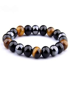 Hématite naturelle Black Obsidian Tiger Eye Stone Triple Protection Bracelet pour les hommes Women2180444