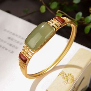 Bracelet en Jade naturel Hetian pour femmes, or jaune 14k, Agate rouge du sud, personnalité rétro avec ouverture Simple