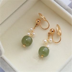 Natuurlijk hetian Jade Earring vrouwen Temperament High Grade Luxe Ear Studs Mosquito spiraal Ear Clips vrouwelijke Fine Pearl Jewelry