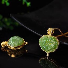 Natuurlijke Hetian Jade holle gesneden Jasper filigraan parfum tas 14k geel gouden hanger goud ingelegd met Jade hartvormige nis voor een standbeeld van