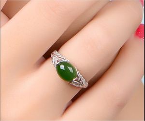Natuurlijk hetian Jade Ring Vrouwelijke 925 Sterling Zilveren Emerald Opening Japan en Zuid-Korea instroom van mensen Jade Ring Moederdag Gift