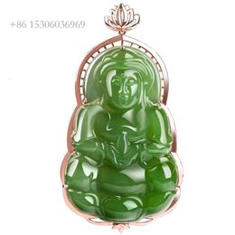 Natural Hotan Jade Jasper Goddess of Mercy Pendant Gold Fashion Accessories Donnez un certificat d'évaluation D535