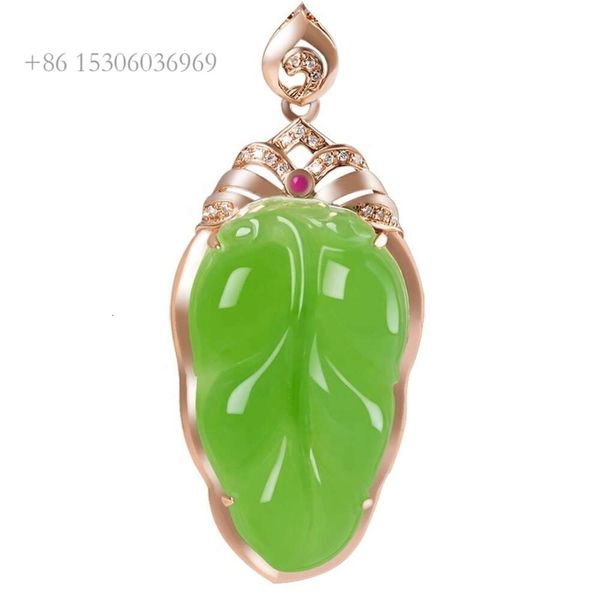 Natural Hotan Jade Jasper laisse pendentif le certificat d'évaluation des bijoux de la mode rose en or rose d505