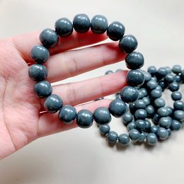 Natural Hotan Jade Fuligem Cinza Escuro Hotan Jade Pulseira de Pérola Velha 12*11mm Corda de Mão Cinza Escuro