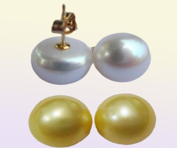 Natural enorme 1213 mm South Sow Golden Stud Pearl Pearring 14kt1417430