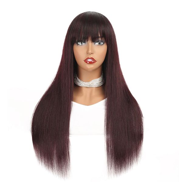 Natural Human Hair Non-Lace Wig 1B 99J Colored Malaysian Remy Straitement Wigs sans frange pour femmes noires