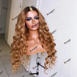 Naturel Cheveux Humains Ombre Blonde U Partie Perruque Lâche Vague Brésilienne Remy Cheveux 1X4 V Partie Machine Fait Pas Cher Perruque pour les Femmes Extension