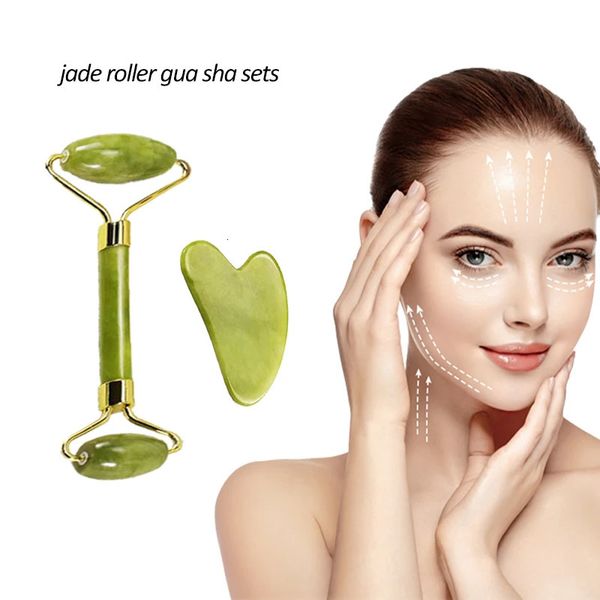 Natural Jade Face Roller Gua Sha Set Cuidado de la piel Cuello Masajeador de ojos Relajante muscular Aliviar las arrugas Herramientas de belleza 240329