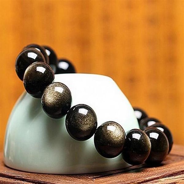 Bracelet en perles d'obsidienne en jade naturel, cristal véritable, météorite en or, pour hommes et femmes, mauvais esprits, bracelet en jade sûr 224V