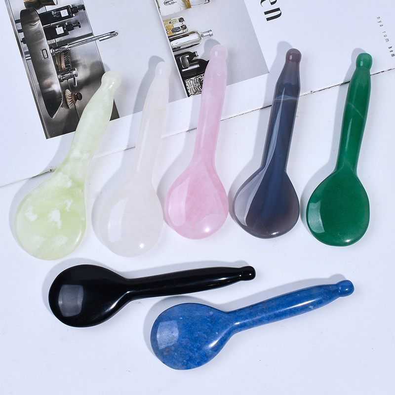Jade Obsidian Facial Gua Sha outil Spoon Shape Rose Quartz Stone Massage Stick Cool Relax Acupuncture stylo Health Care Head Eye Beauty