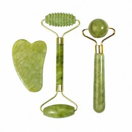 Masajeador con rodillo de jade natural para cara, cuerpo, parte posterior del pie, rodillo de masaje, elevación facial, antiarrugas, doble extremo, Gua Sha Jade Ste 26km #