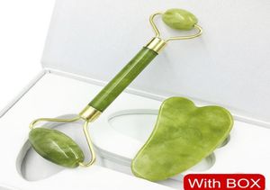 Natuurlijke Jade Roller met cadeaubak Hart Guasha Scraping Board Slimming Face Tillen Face Massager Facial Skin Beauty JllWBZ1437354