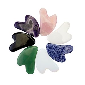 Planche à gratter en jade naturel Party Favor Masseur facial en pierre de cristal en forme de coeur Gua Sha Boards Jades Roller