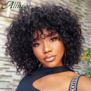 Perruque frisée naturelle Jerry avec frange perruques de cheveux humains femmes noires couleur courte bordeaux brun sans colle brésilienne Remy cheveux Allure 231227