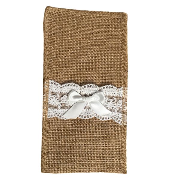 Porte-couverts en toile de Jute naturel en gros emballage fourchette et couteau pour mariage, décoration de fête 11*21cm