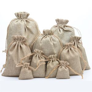 Sacs à cordon de jute naturels élégants Hessian Burlap Wedding Bolders For Coffee Bean Candy Gift Sac Sac Pouche 320N