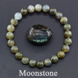 Bracelet de perle en pierre de labradorite naturel pour femmes hommes Charme de lune de lune d'origine Obtention de bijoux énergétique Gift 240423