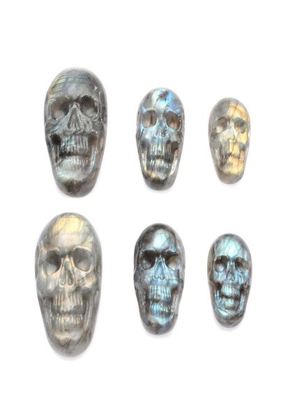 Natural Labradorite Stone Scarved Skull Pendant Cabochon DIY Anneau pour les fournitures de fabrication de bijoux4366456