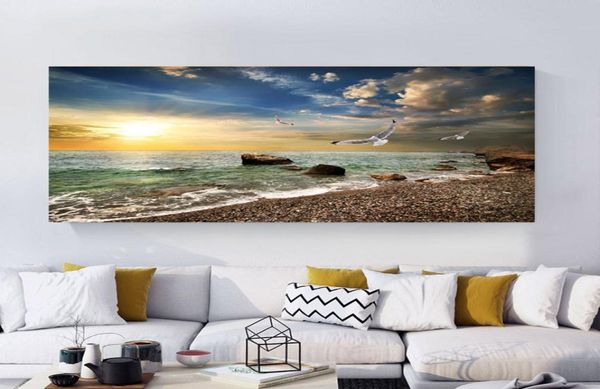 Póster de paisaje Natural cielo mar amanecer pintura impresa en lienzo decoración de pared del hogar imágenes artísticas para sala de estar 5256259