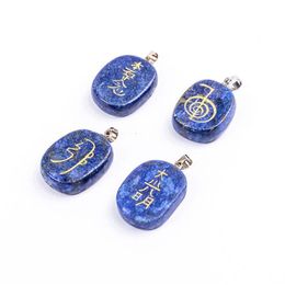 Natuurlijke Lapis Lazuli Energiesteen Ketting Healing Master Prop Chakra Vier Element Reiki-symbool Mannen Vrouwen Hanger Amulet Slinger 277C