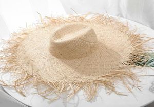 Natuurlijke Grote Brede Rand Floppy Hoed Raffia Jazz Strohoed Vrouwen Zomer Fringe Strand Cap Hand Weave Zonnehoed Hele Y2006198529874