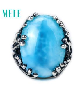 Natuurlijke Larimar 925 zilveren ring met grote ovaal geslepen 15x20mm blauwe steen voor zowel dames als heren Modeontwerp Gem Fijne sieraden Y190615025985