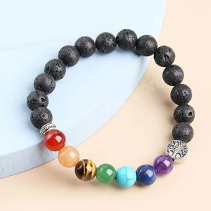 Natuurlijke lava steen 7 chakra reiki genezing armband natuurlijke kralen levensboom yoga balans energie vulkanische man vrouwen armbanden