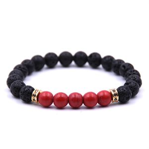 Pulseras de hebras de piedra de Lava Natural cuentas de equilibrio curativo para hombres mujeres encanto Yoga joyería de moda