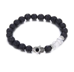 Natuurlijke lava stenen gebed kralen kralen armband hamsa hand charms fatima palm armband vrouwen mannen mode antifatigue diffuser jood7248428