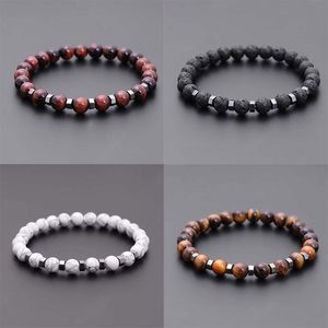 Bracelets porte-bonheur en pierre de lave naturelle, perles faites à la main pour hommes et femmes, bijoux de Yoga, sport, fête, Club