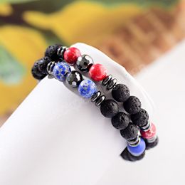 Pulsera de piedra volcánica de Lava Natural, espaciador de piedra emperador azul rojo, cuentas de hilo elástico para Yoga, pulseras para hombres y mujeres