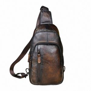 Natuurlijke Lederen Mannen Casual Fi Blauw Reizen Driehoek Borst Sling Bag Ontwerp 8 